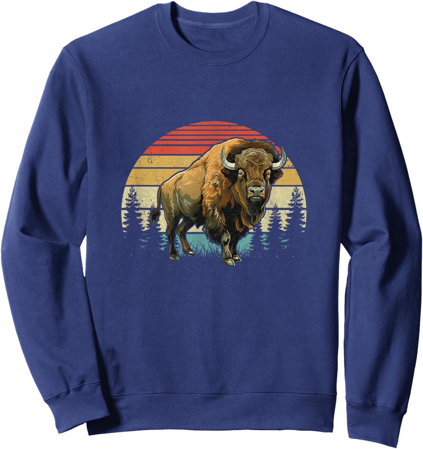 Retro Bison Design Women Kids Buffalo Bison Lovers Sweatshirt - Sweatshirt | Navy