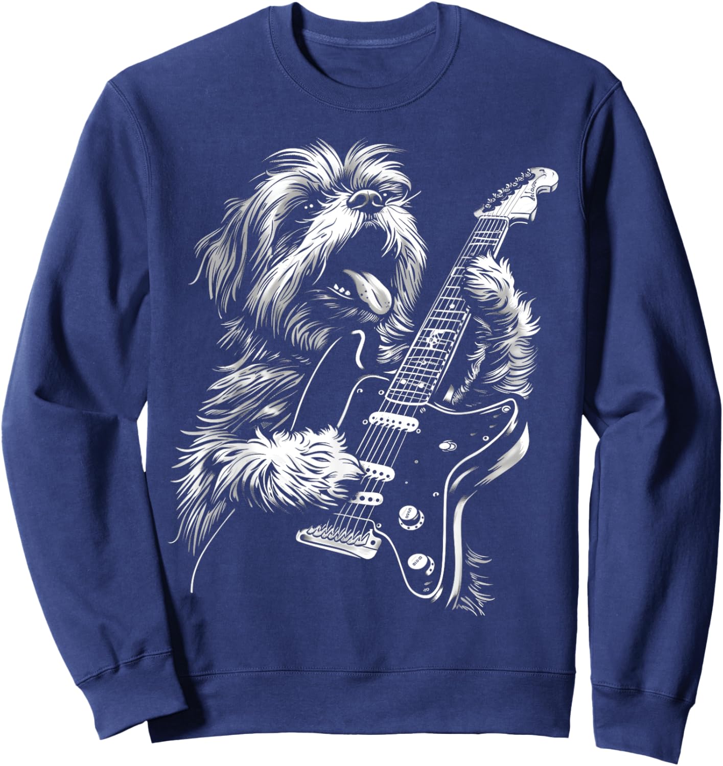 Funny Shih Tzu Dog Playing Electric Guitar Rock Dog Dad Men Women Kids Sweatshirt - Sweatshirt | Navy