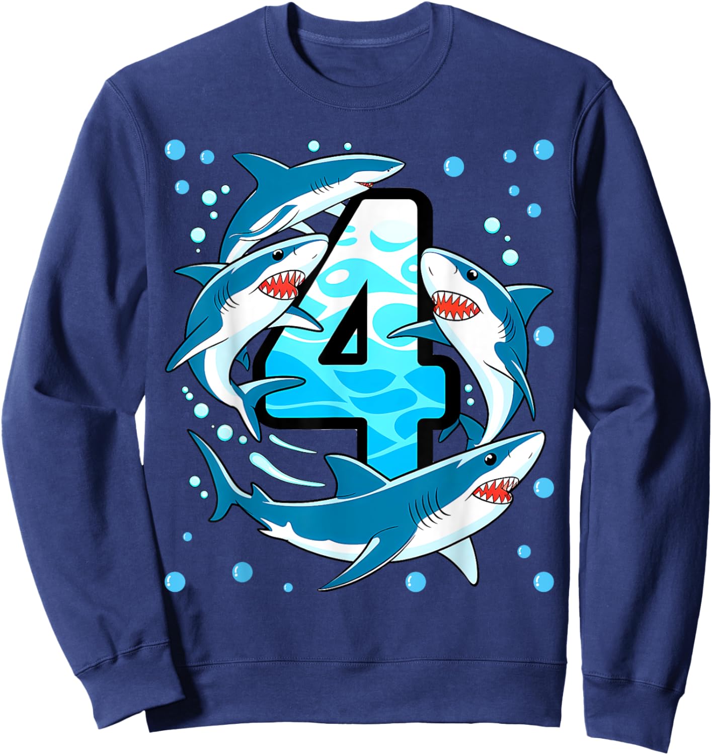 Shark 4th Birthday Boy 4 Four Shark Theme Party Sweatshirt - Sweatshirt | Navy