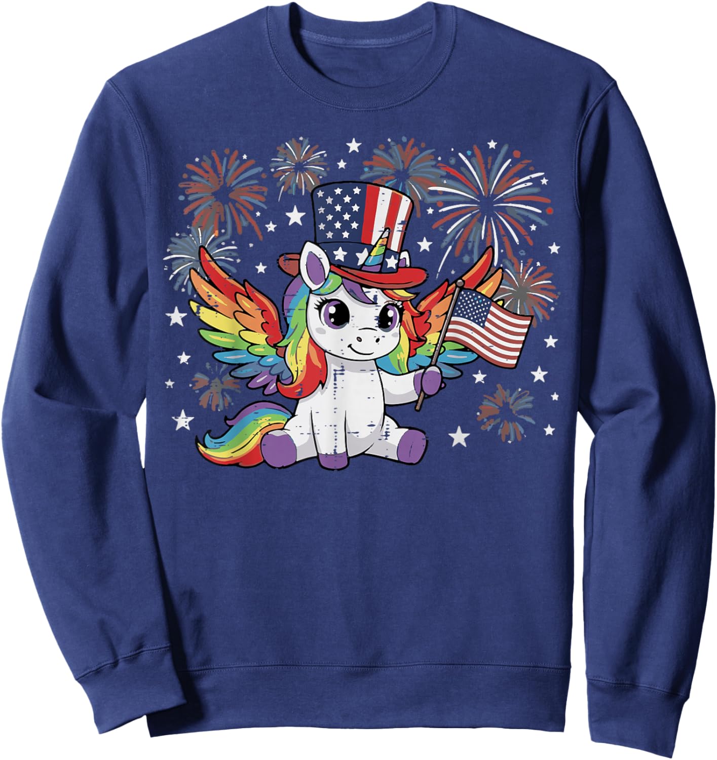 4th of July Unicorn US Flag Cute Patriotic Toddler Girl Kids Sweatshirt - Sweatshirt | Navy