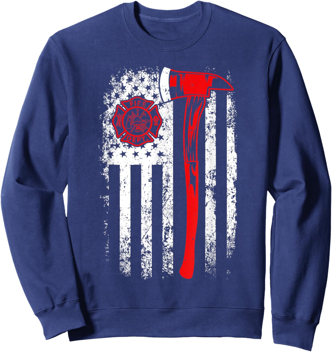 American Flag Firefighter For Fireman Patriotic Fire Fighter Sweatshirt - Sweatshirt | Navy