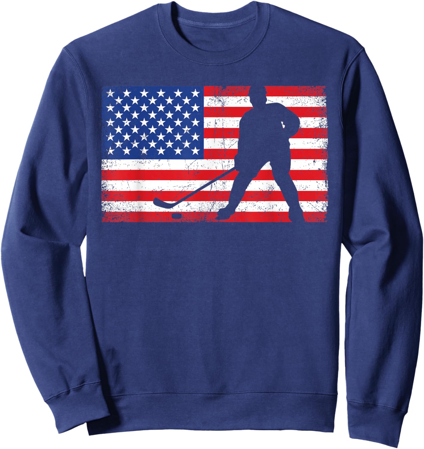 Red White Blue USA Flag Ice Hockey Player 4th of July Sweatshirt - Sweatshirt | Navy