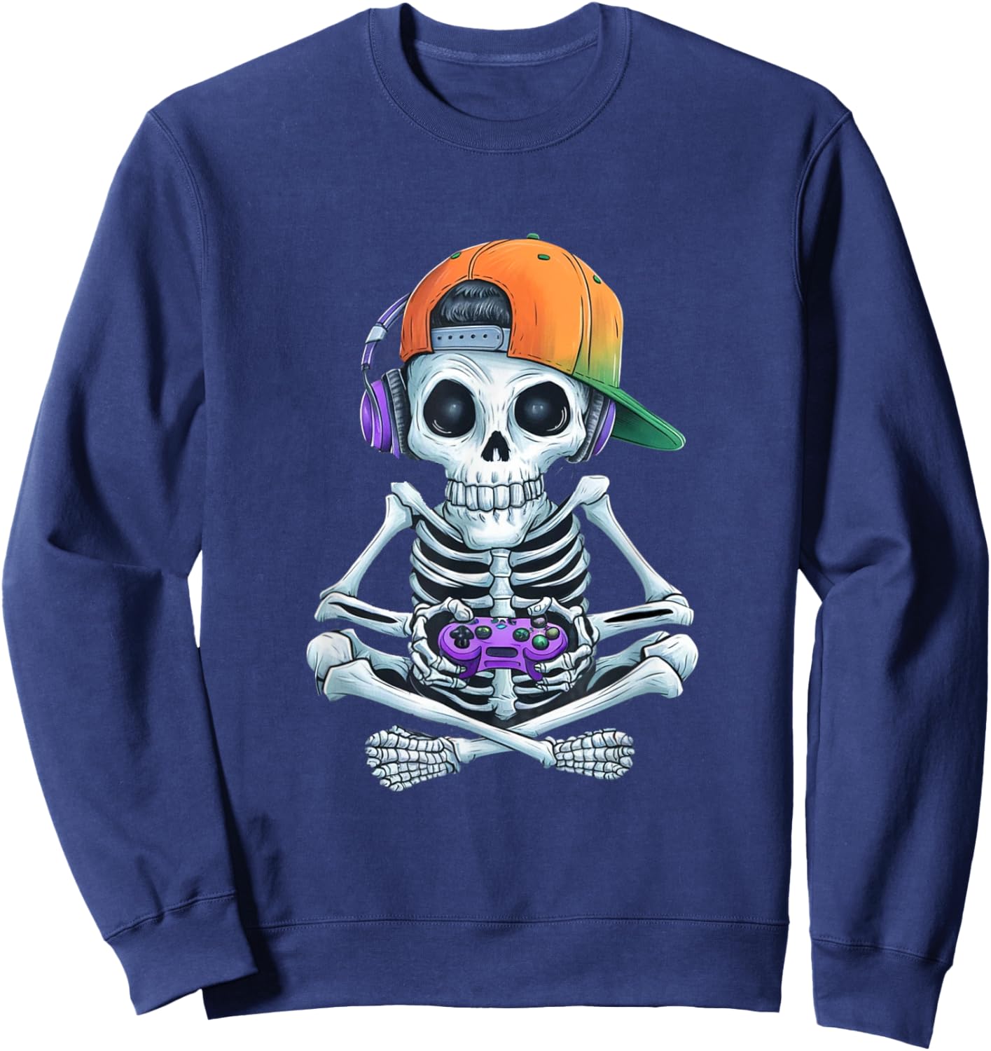Gaming Skeleton Halloween Funny Gamer Boys kids Men Sweatshirt - Sweatshirt | Navy
