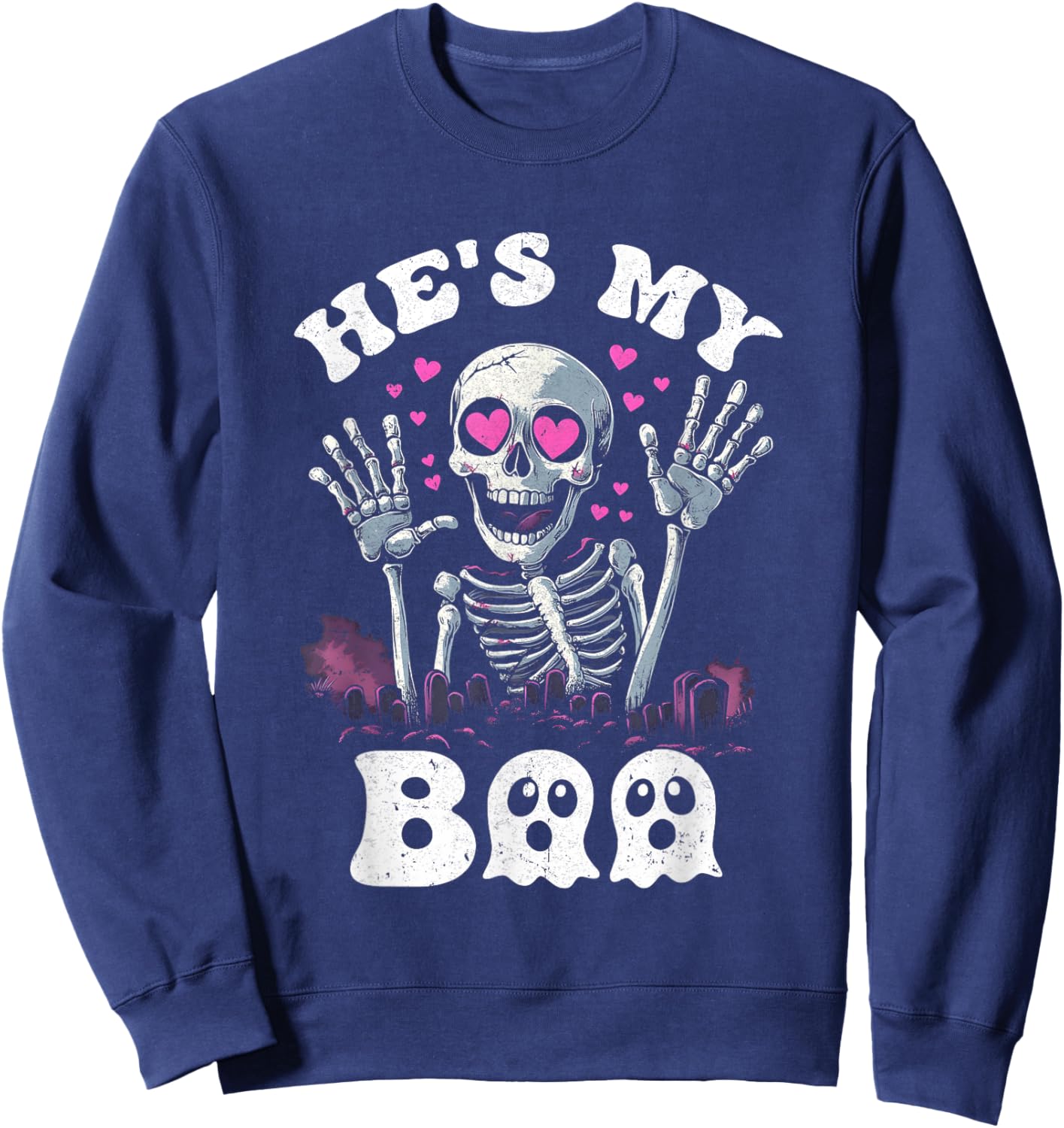 He's My Boo Matching Halloween Costume Couples She's My Boo Sweatshirt - Sweatshirt | Navy