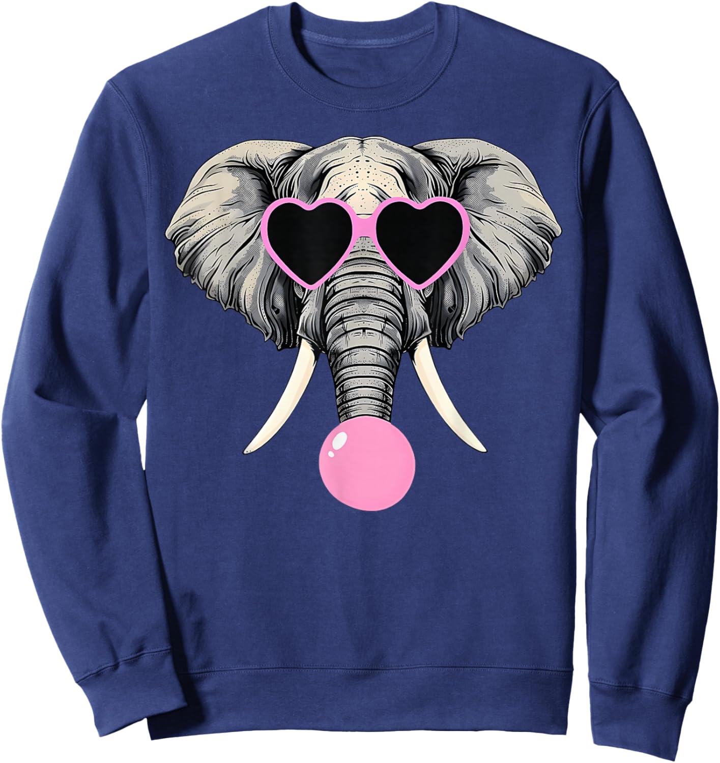Funny Elephant Wearing Glasses and Blowing Pink Bubble Gum Sweatshirt - Sweatshirt | Navy