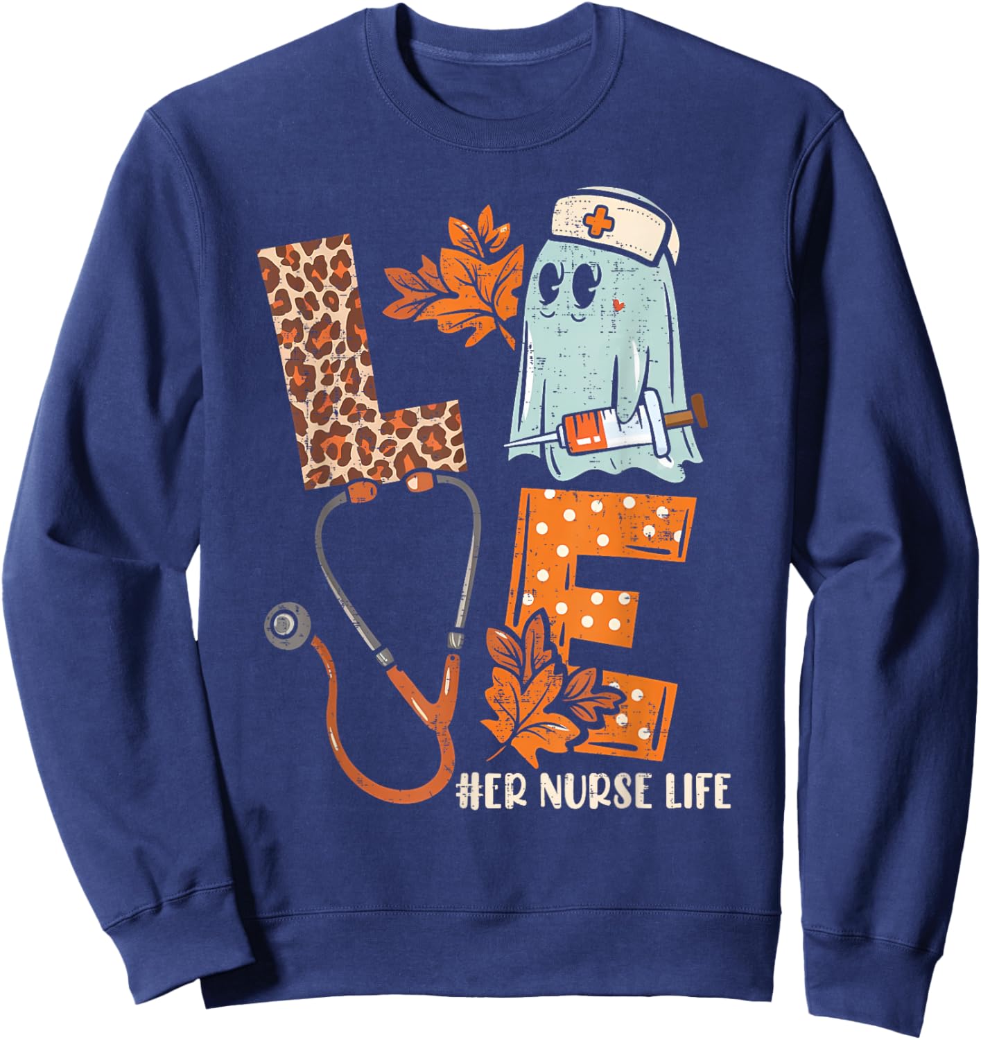 Halloween ER nurse LOVE ER Nurse life Stethoscope Sweatshirt - Sweatshirt | Navy