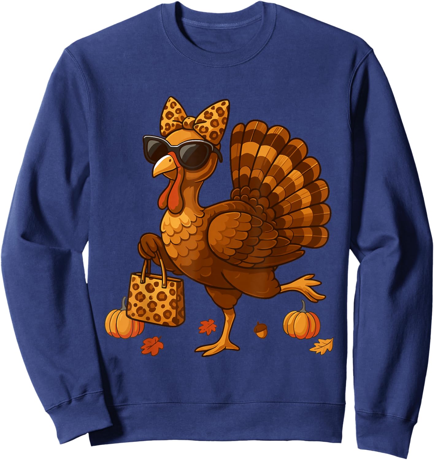 Leopard Turkey with Sunglasses Funny Thanksgiving Women Sweatshirt - Sweatshirt | Navy
