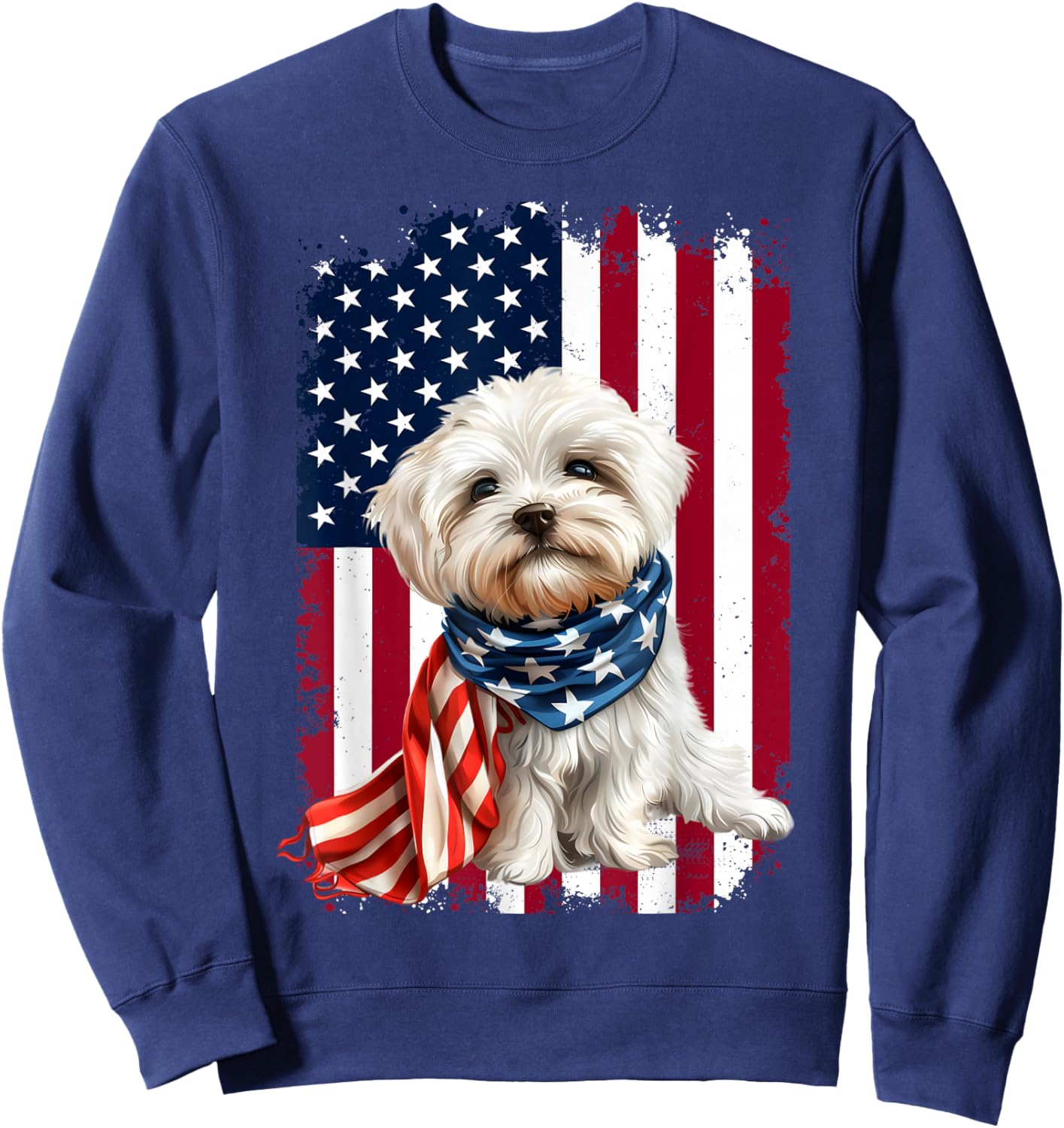 Maltese dog American Flag 4th Of July Maltese dog Lovers Sweatshirt - Sweatshirt | Navy