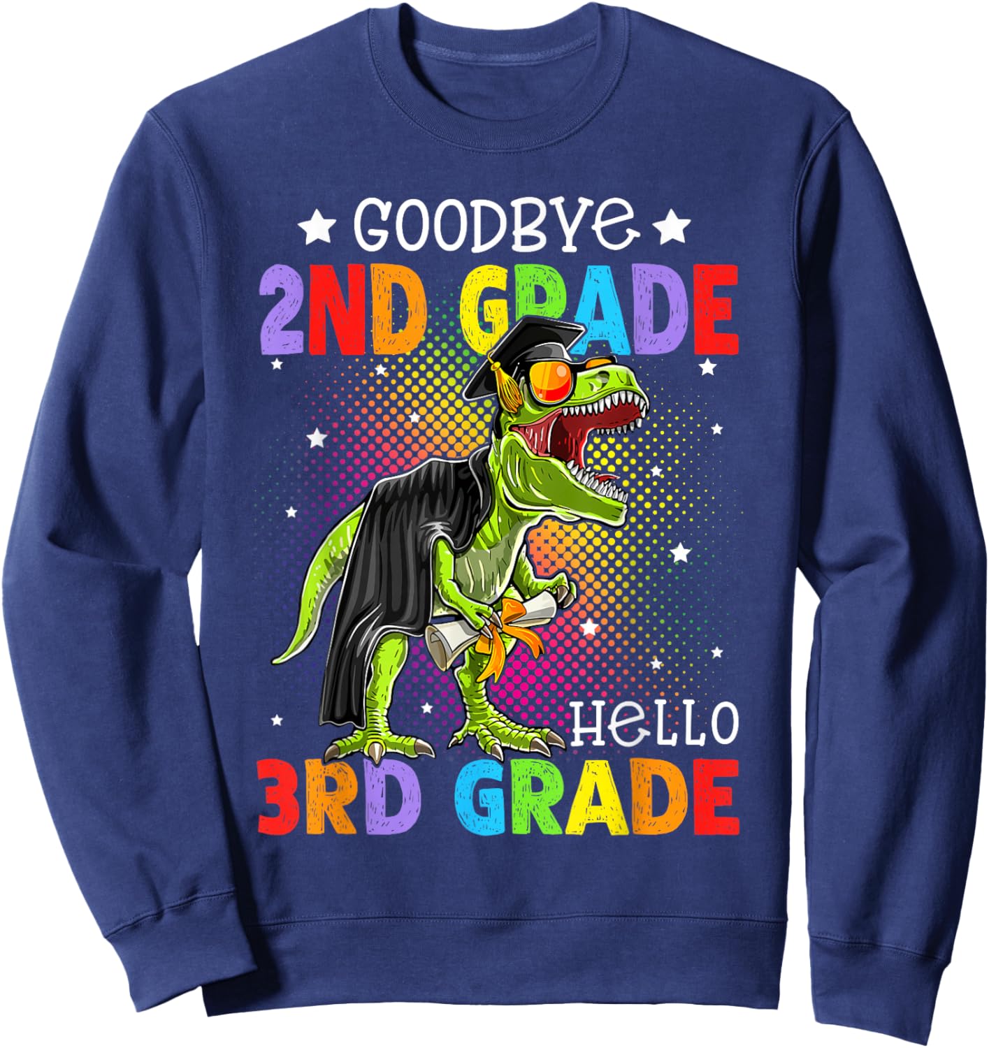 2nd Grade Graduation Hello 3rd Grade T-Rex Dino Boys Kids Sweatshirt - Sweatshirt | Navy