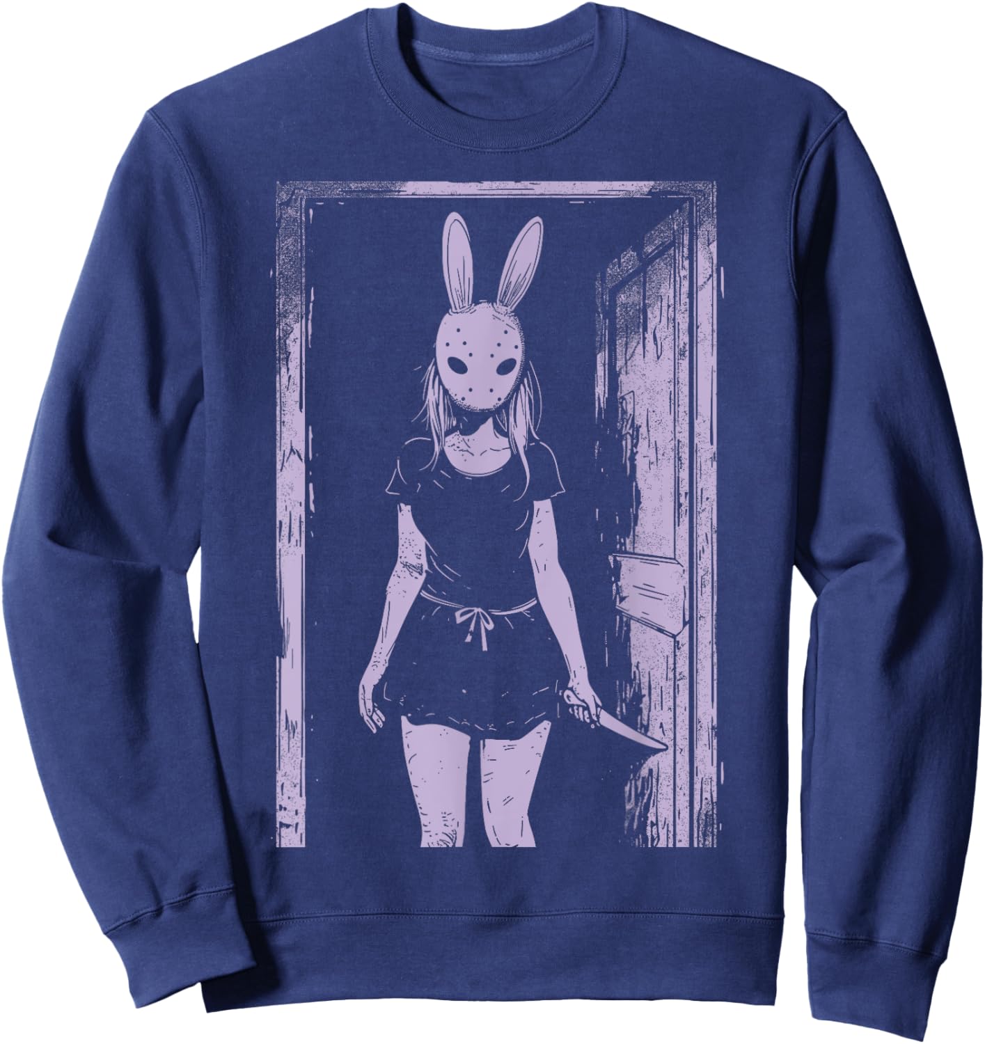 Horror Girl Bunny Mask Slasher Rabbit Pastel Goth Creepy Sweatshirt - Sweatshirt | Navy