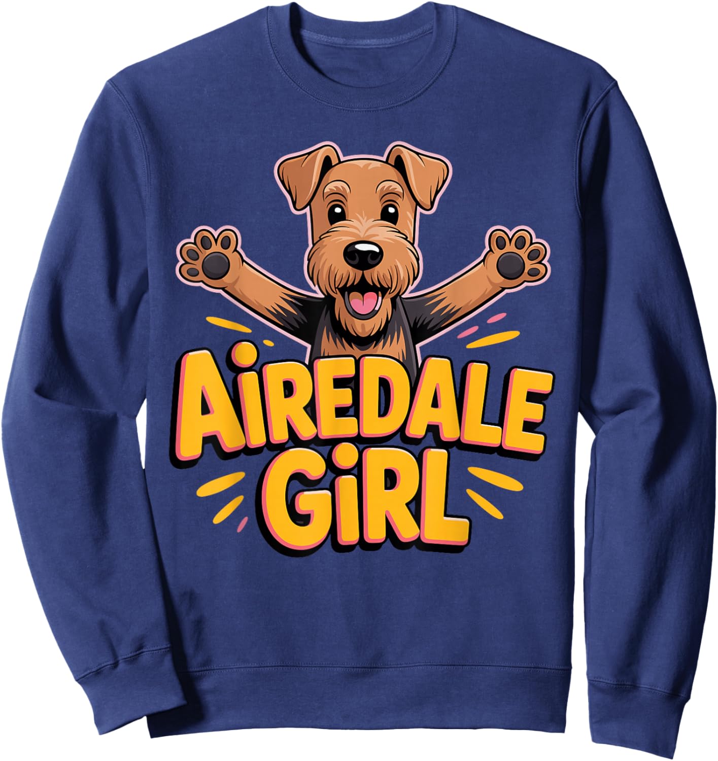 Airedale Girl Cartoon Airedale Pet Dog Breed Airedale Sweatshirt - Sweatshirt | Navy