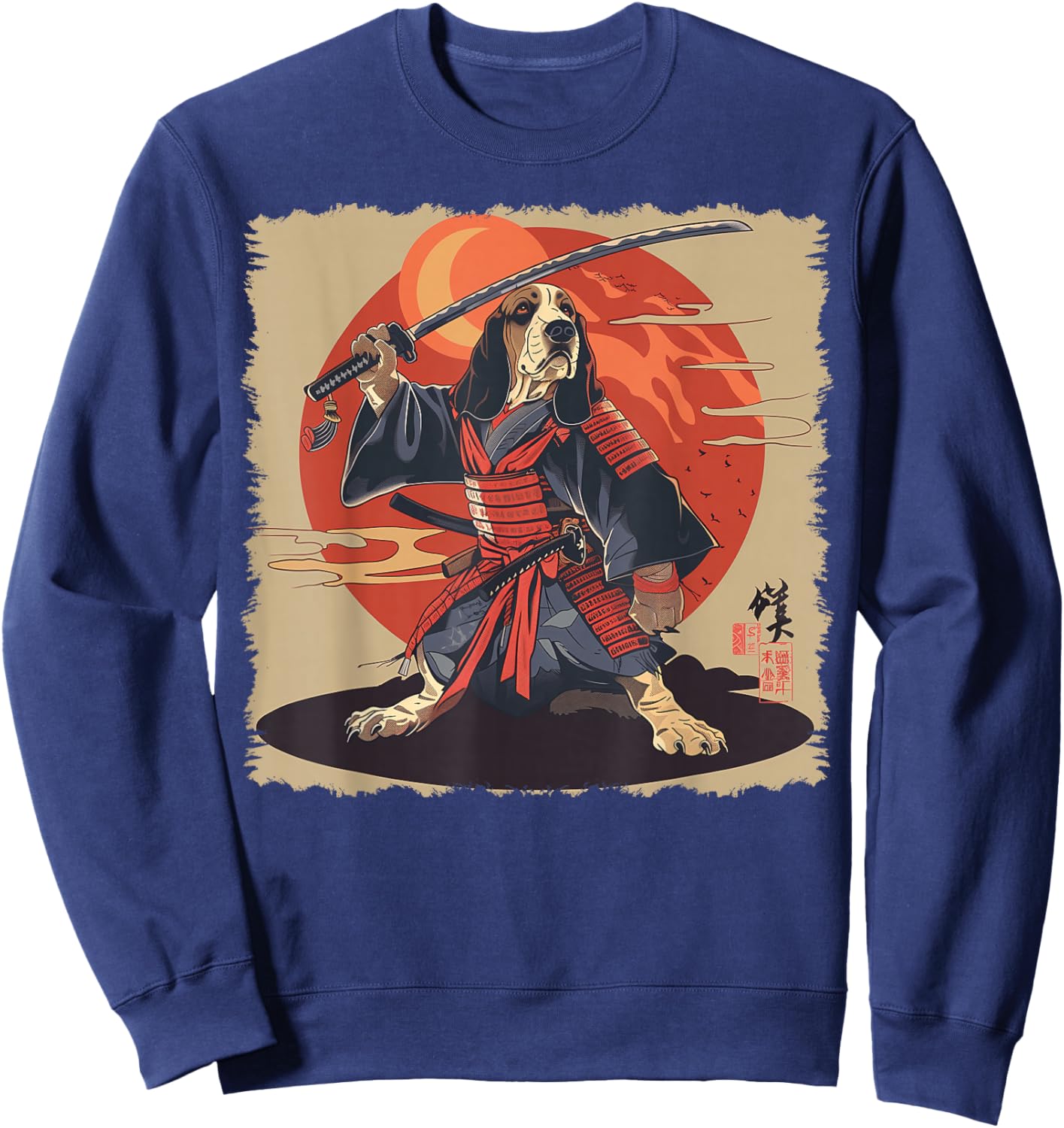 Basset Hound Dog Japanese Art Samurai Ukiyo-e Sweatshirt - Sweatshirt | Navy