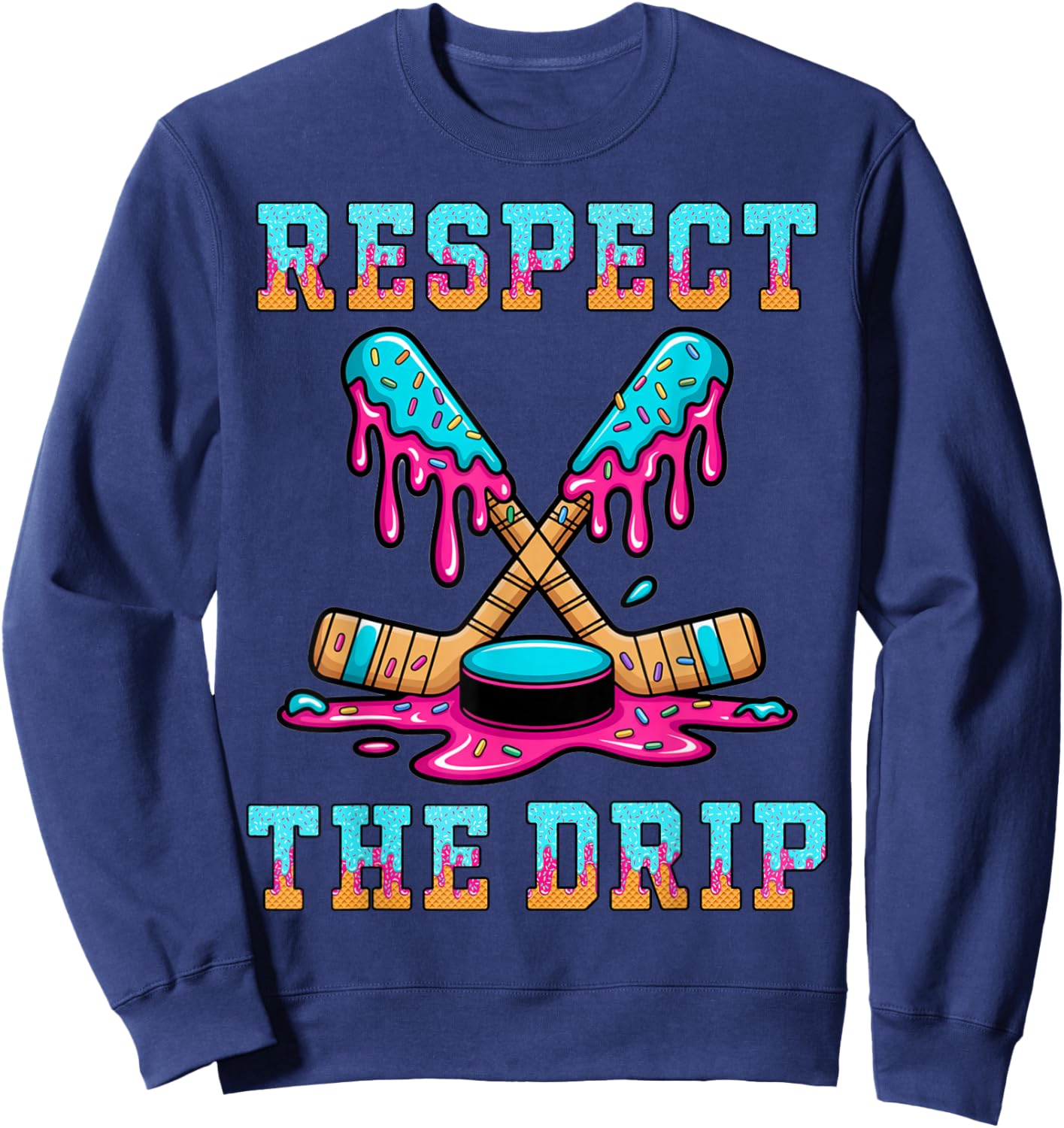Hockey Shirts for Boys 8-12 Ice Cream Drip Stuff Gifts Kids Sweatshirt - Sweatshirt | Navy