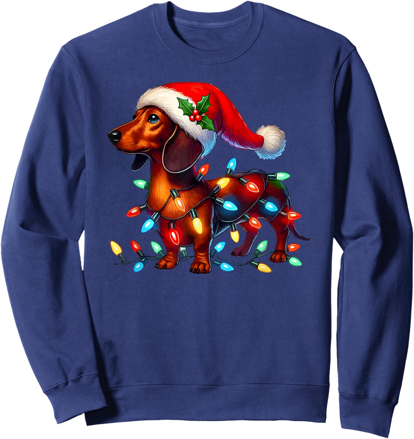 Dachshund weiner weener wiener dog funny christmas lights Sweatshirt - Sweatshirt | Navy