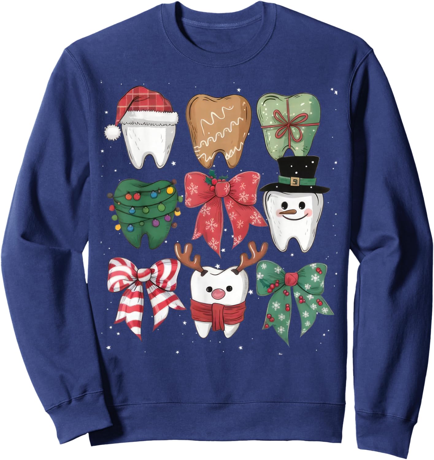 Coquette Bow Dental Christmas Dentist Teeth Dental Hygienist Sweatshirt - Sweatshirt | Navy