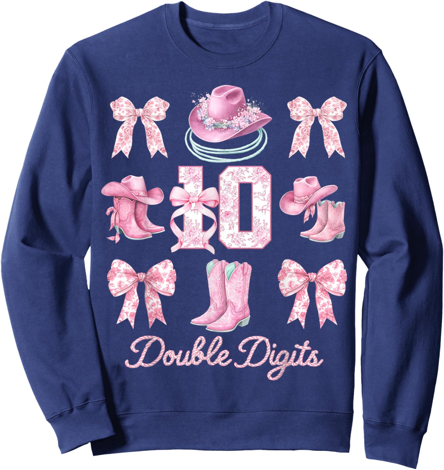 10th Birthday Girl Cowgirl Coquette Bow Rodeo Western Bday Sweatshirt - Sweatshirt | Navy