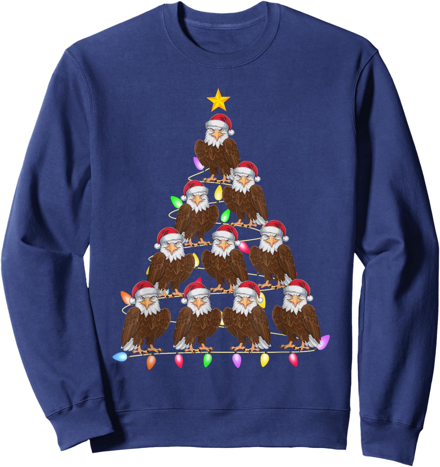 Christmas Tree Lights Men Women Santa Eagle Xmas PJs Sweatshirt - Sweatshirt | Navy