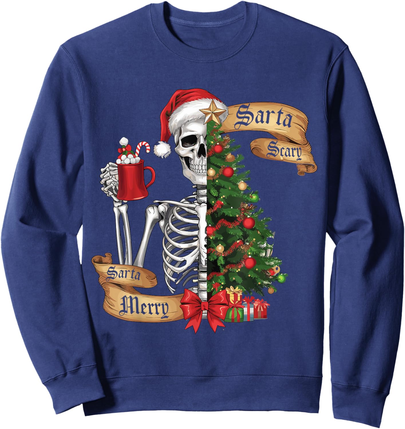 Sorta Merry Sorta Scary Funny Christmas Skeleton Tree Xmas Sweatshirt - Sweatshirt | Navy