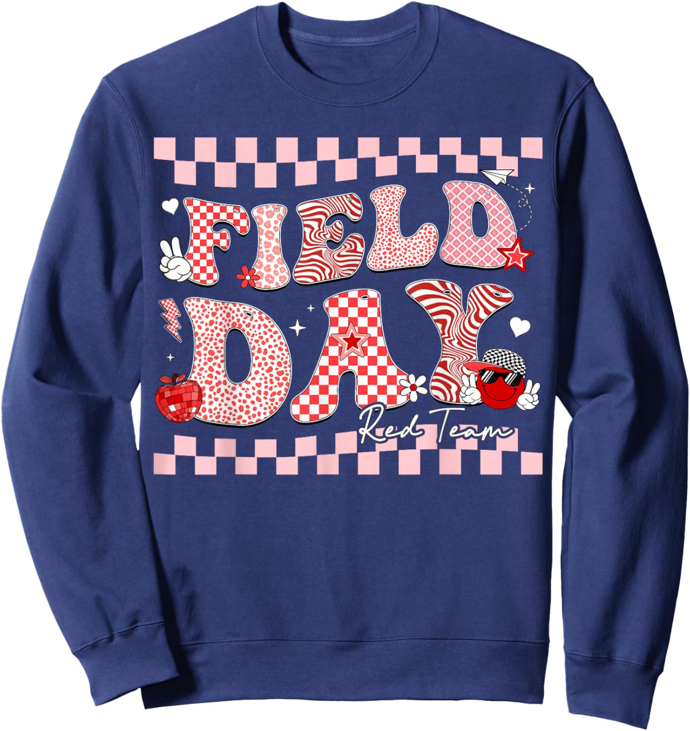 Field Day Red Team Smile Face Retro Men Women Kids Sweatshirt - Sweatshirt | Navy