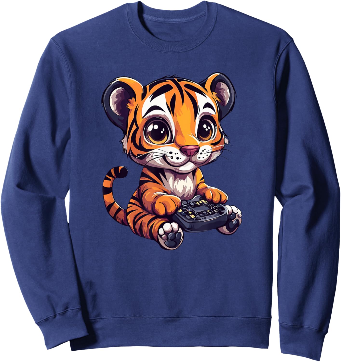 Cute Tiger Playing Video Games Fun Sweatshirt - Sweatshirt | Navy