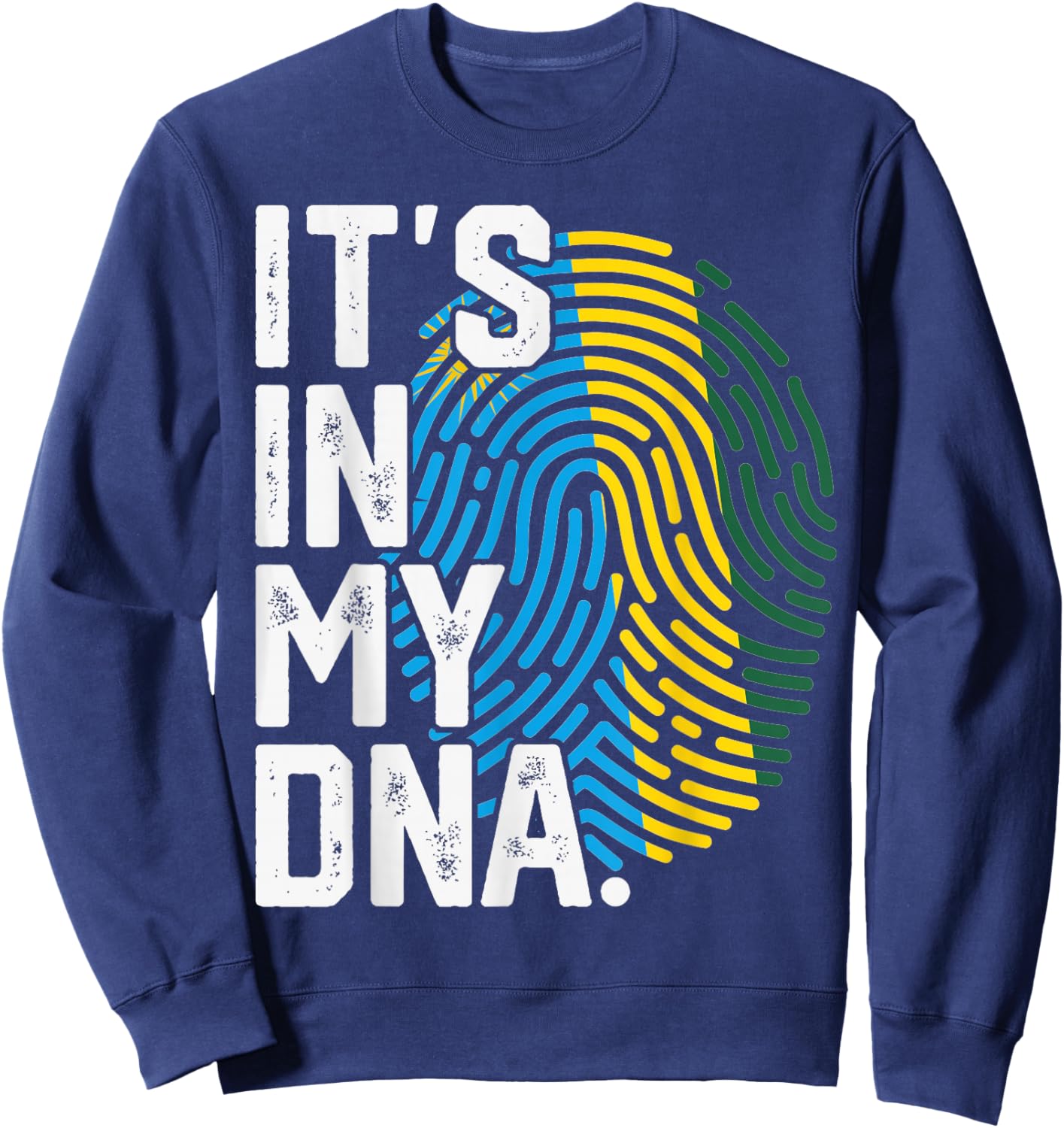 Rwanda Roots Flag Fingerprint Graphic Patriotic Sweatshirt - Sweatshirt | Navy