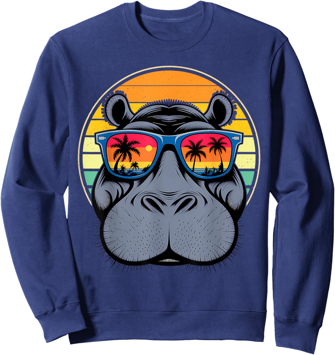 Cool Hippo Design - Cute Hippopotamus W/ Sunglass Sweatshirt - Sweatshirt | Navy