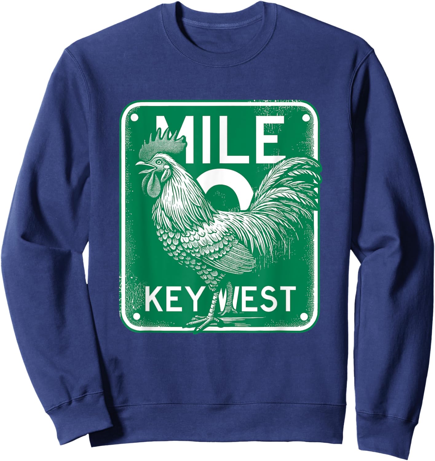Key West Florida Chicken Retro Mile 0 Rooster Mile Marker Sweatshirt - Sweatshirt | Navy
