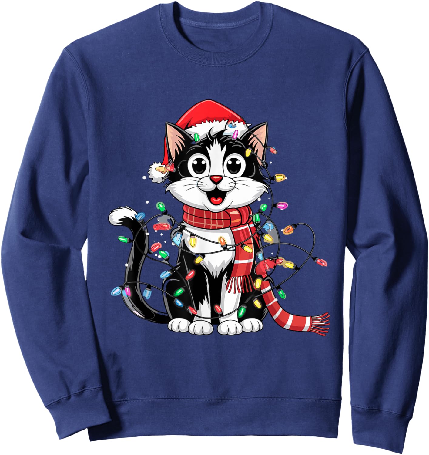Cute Black and White Cat Christmas Sweatshirt - Sweatshirt | Navy