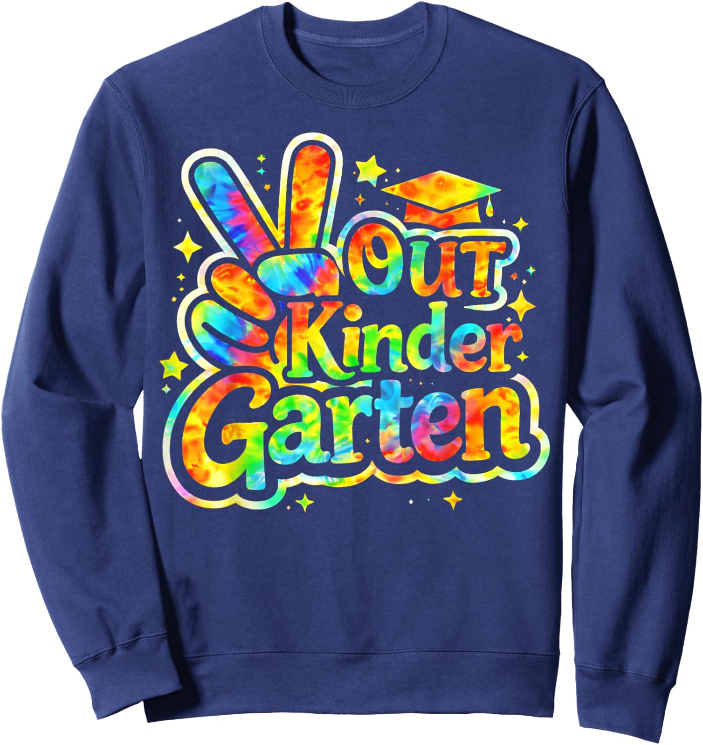 Last Day School Peace Out Kindergarten Tie Dye Teacher Kid Sweatshirt - Sweatshirt | Navy