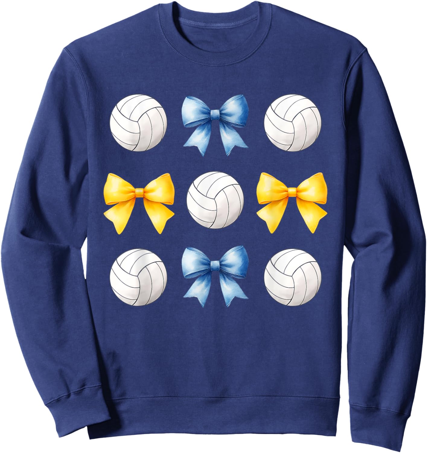 Volleyballs & Blue & Yellow Gold Bows Volleyball Team Player Sweatshirt - Sweatshirt | Navy