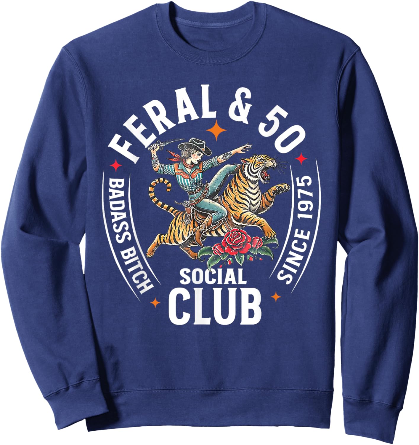 Feral & 50 Social Club Since 1975, Funny 50th Birthday Sweatshirt - Sweatshirt | Navy