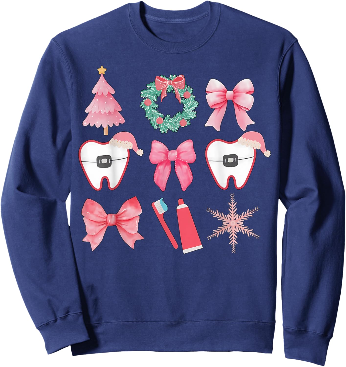 Christmas Coquette Bow Orthodontic Dental Dental Crew Sweatshirt - Sweatshirt | Navy