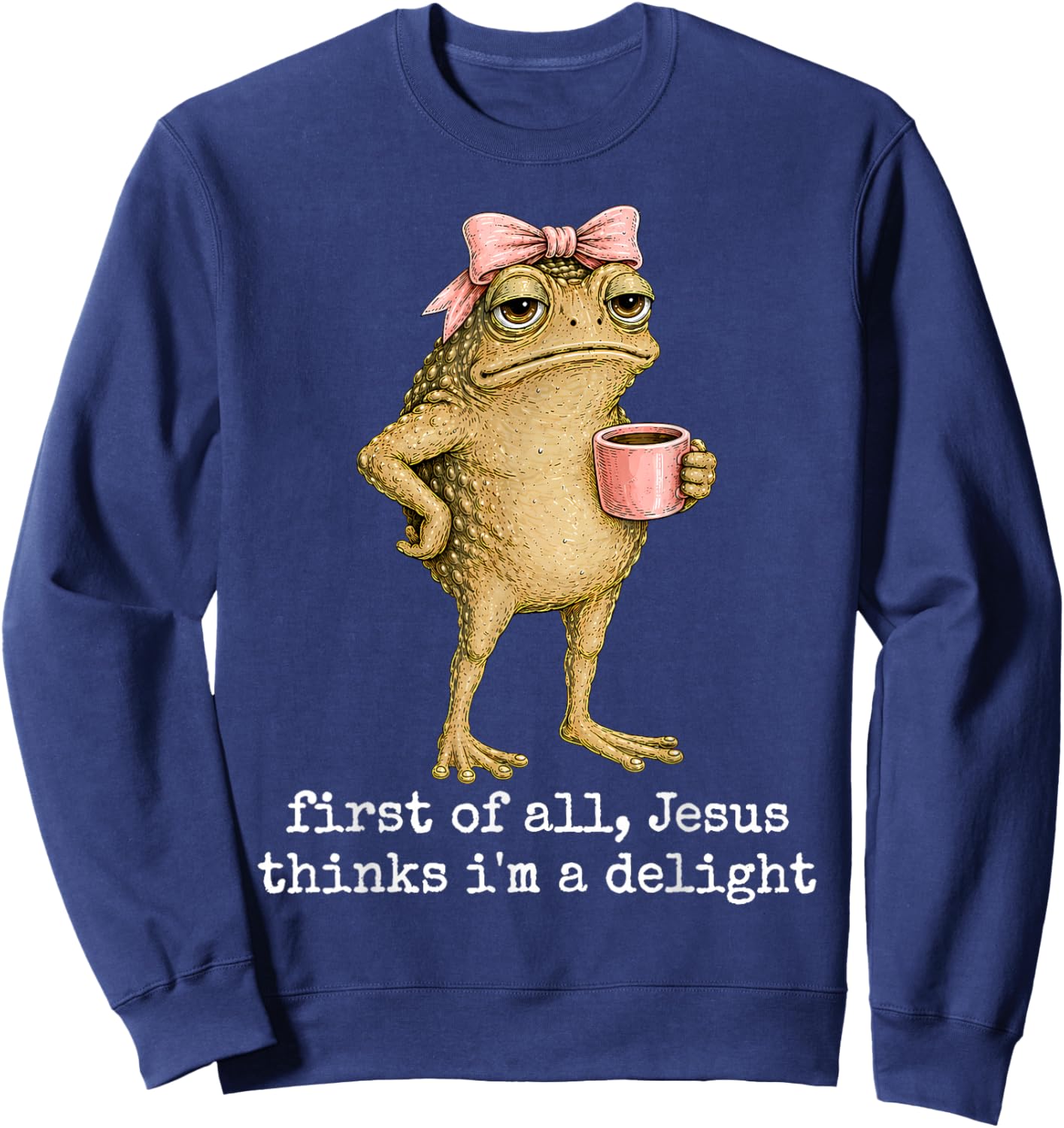 Funny Frog Memes First of All I'm A Delight Christian Faith Sweatshirt - Sweatshirt | Navy