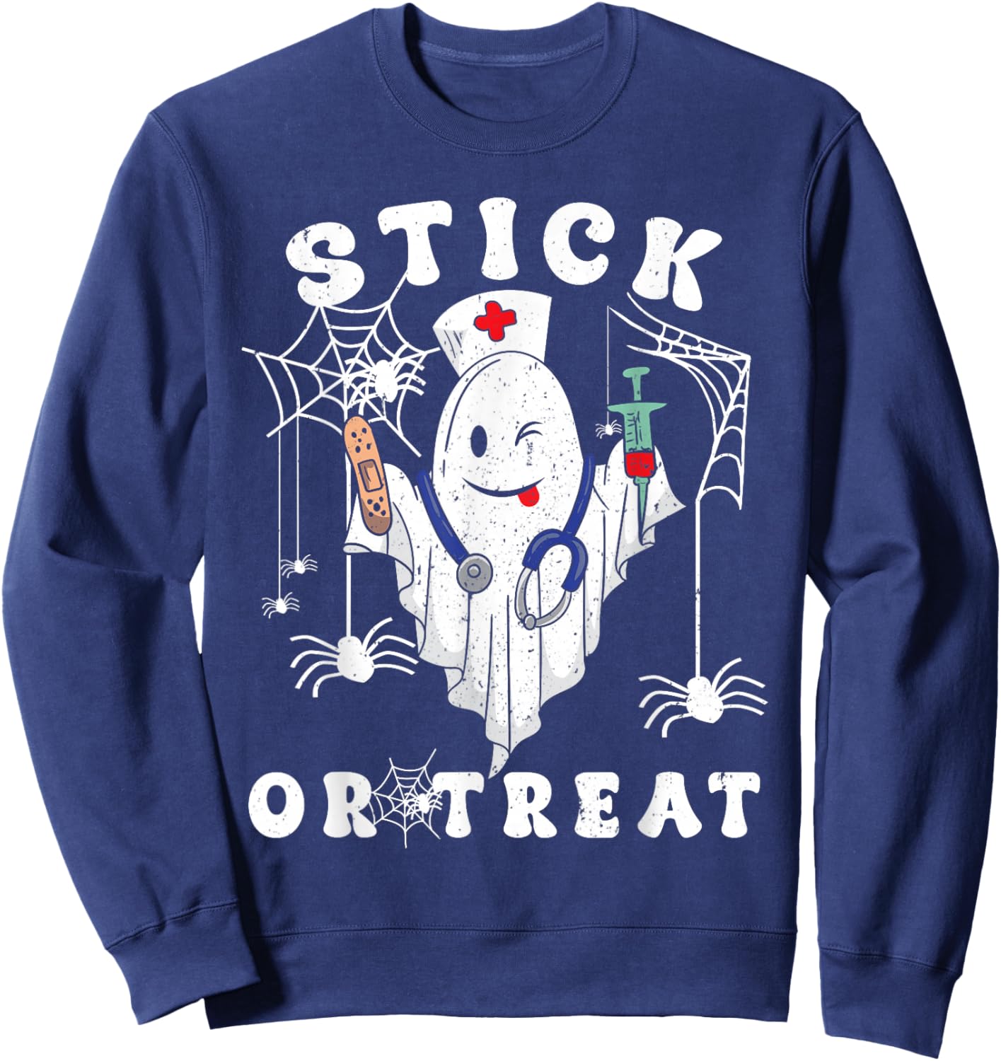 Stick or Treat Nurse Spooky Nurse Costume Funny Halloween Sweatshirt - Sweatshirt | Navy