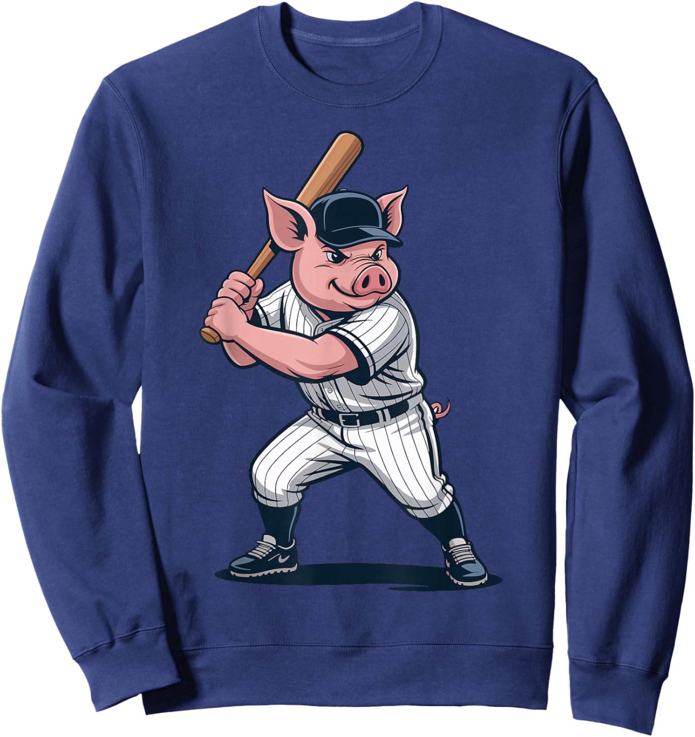 Funny Pig Playing Baseball Artwork Vintage Animal Baseballer Sweatshirt - Sweatshirt | Navy