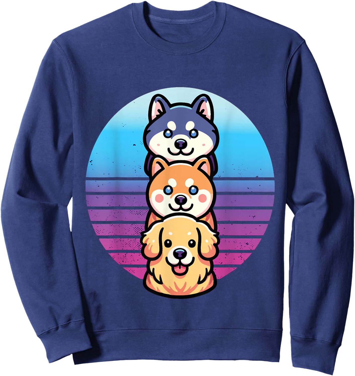 Husky Shiba Inu golden retriever dog cute stacked pet animal Men Women Kids Sweatshirt - Sweatshirt | Navy