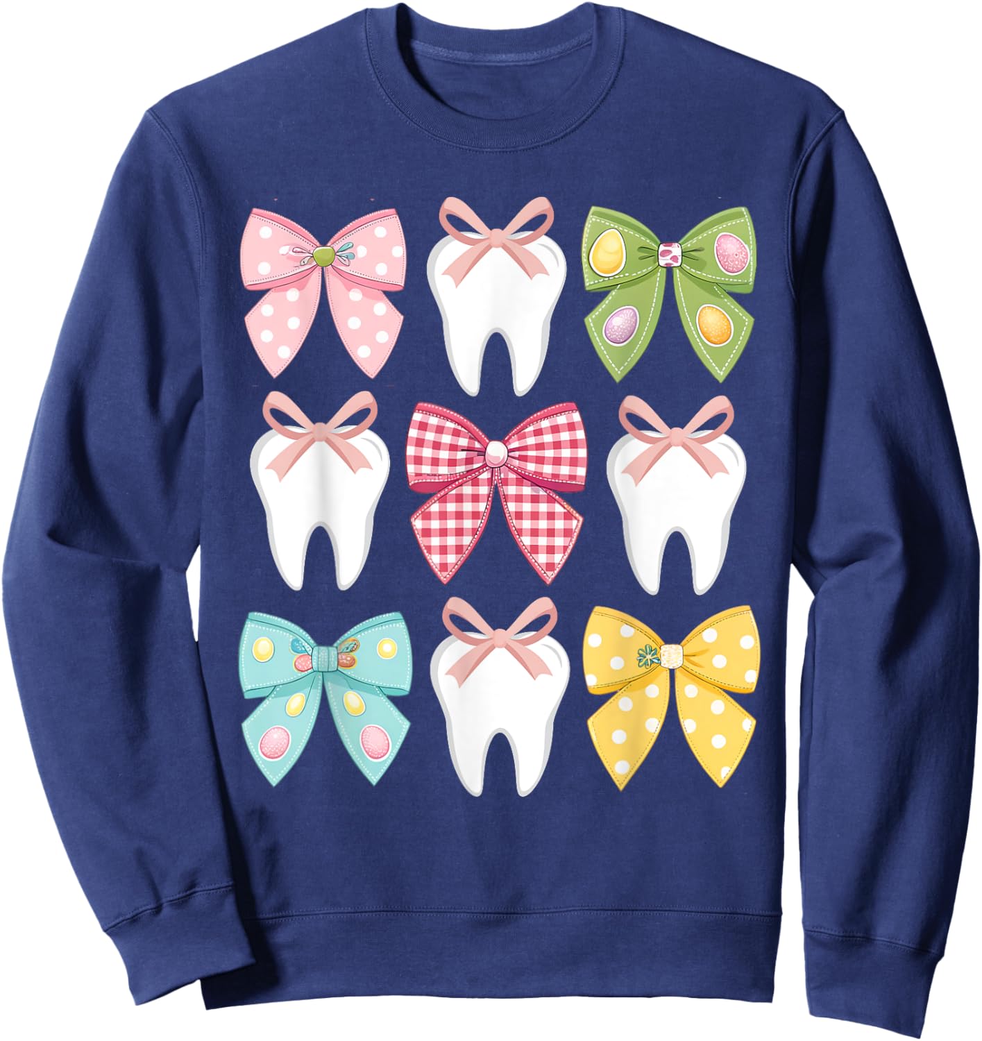 Cute Easter Bow Teeth Dental Squad Dentist Hygienist Sweatshirt - Sweatshirt | Navy
