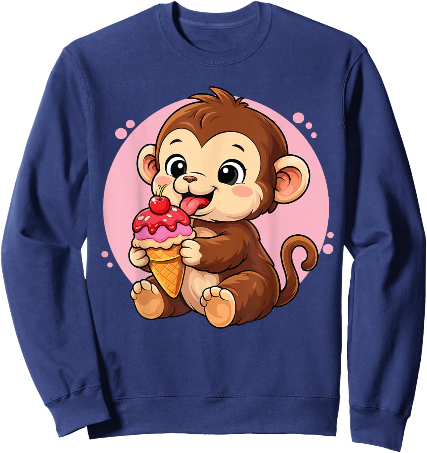 Monkey Eating Ice Cream Graphic Boys Girls Monkey Lover Sweatshirt - Sweatshirt | Navy