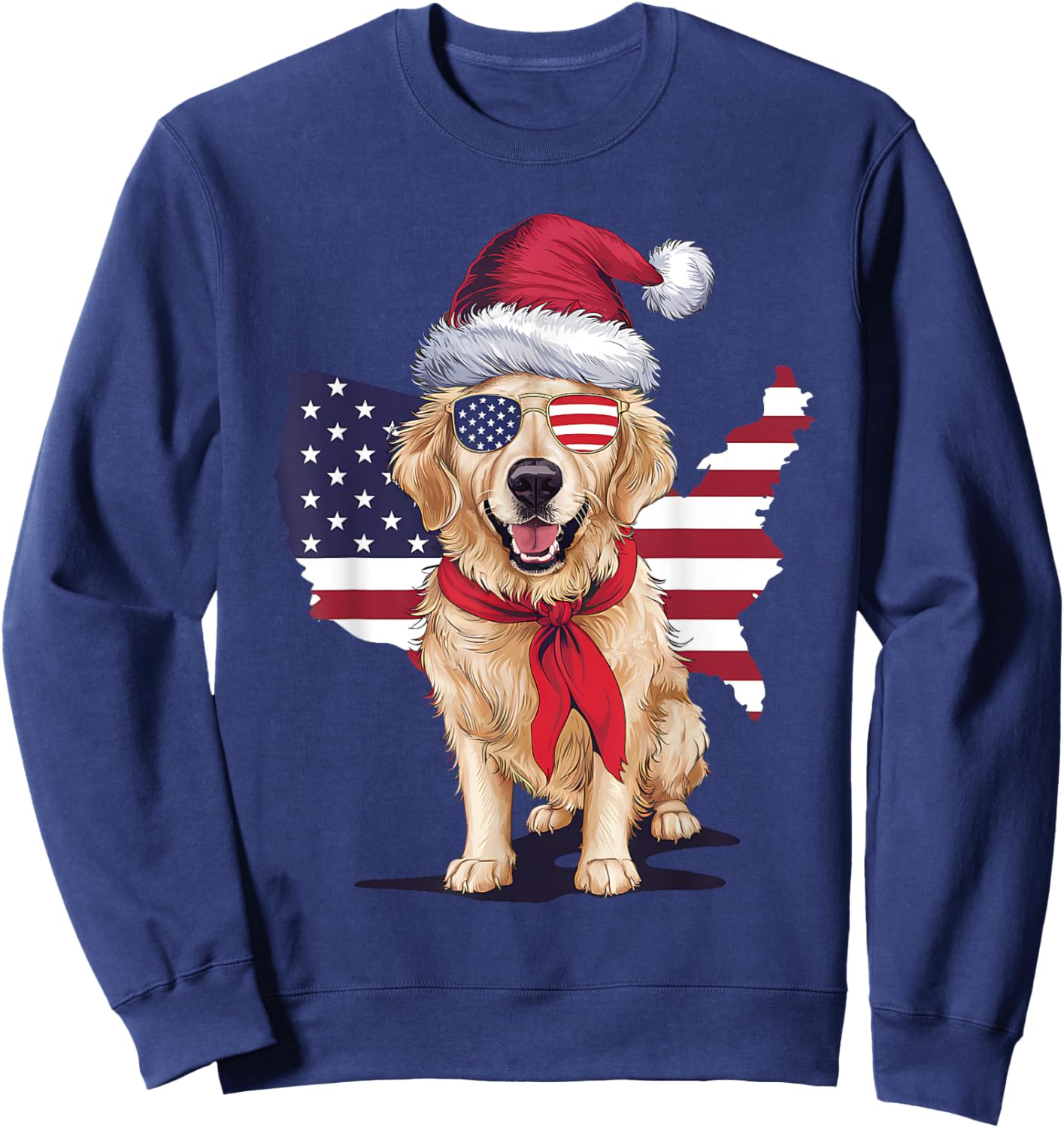 Golden Retriever American Flag 4th Of July Patriotic USA Sweatshirt - Sweatshirt | Navy