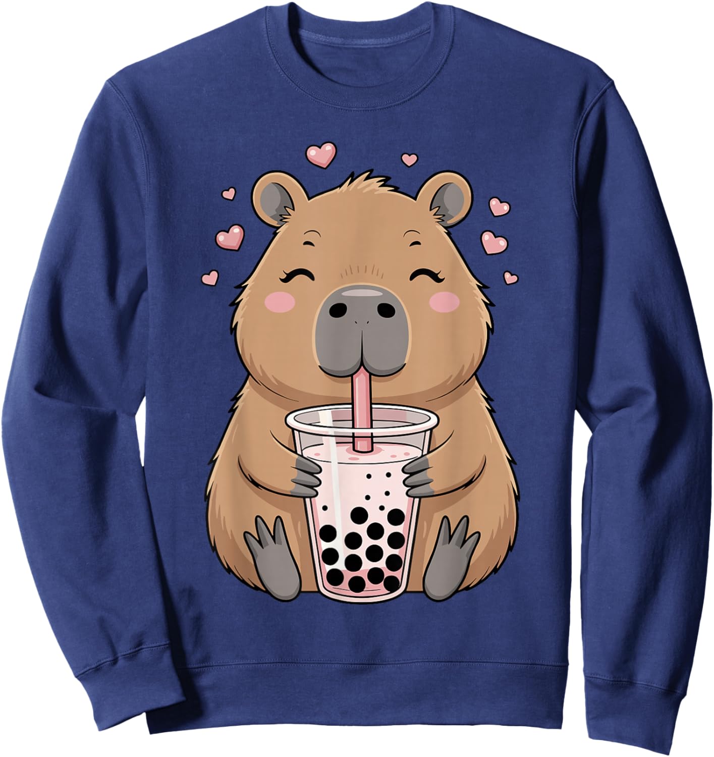 Lovely Bubble Tea Capybara for Girls, Kawaii Sweatshirt - Sweatshirt | Navy