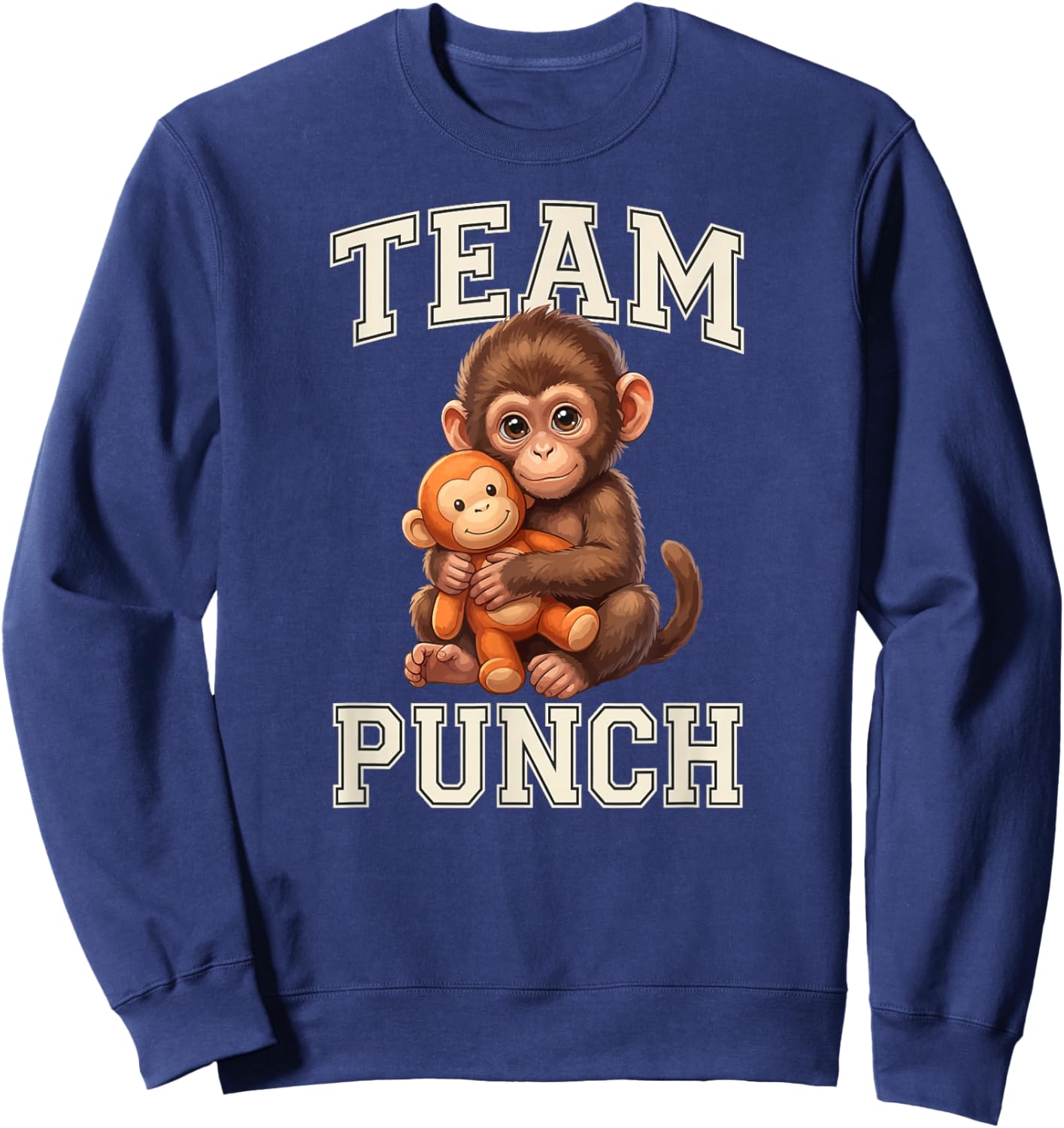 Team Punch Cute Baby Monkey Hugging Plush Sweatshirt - Sweatshirt | Navy