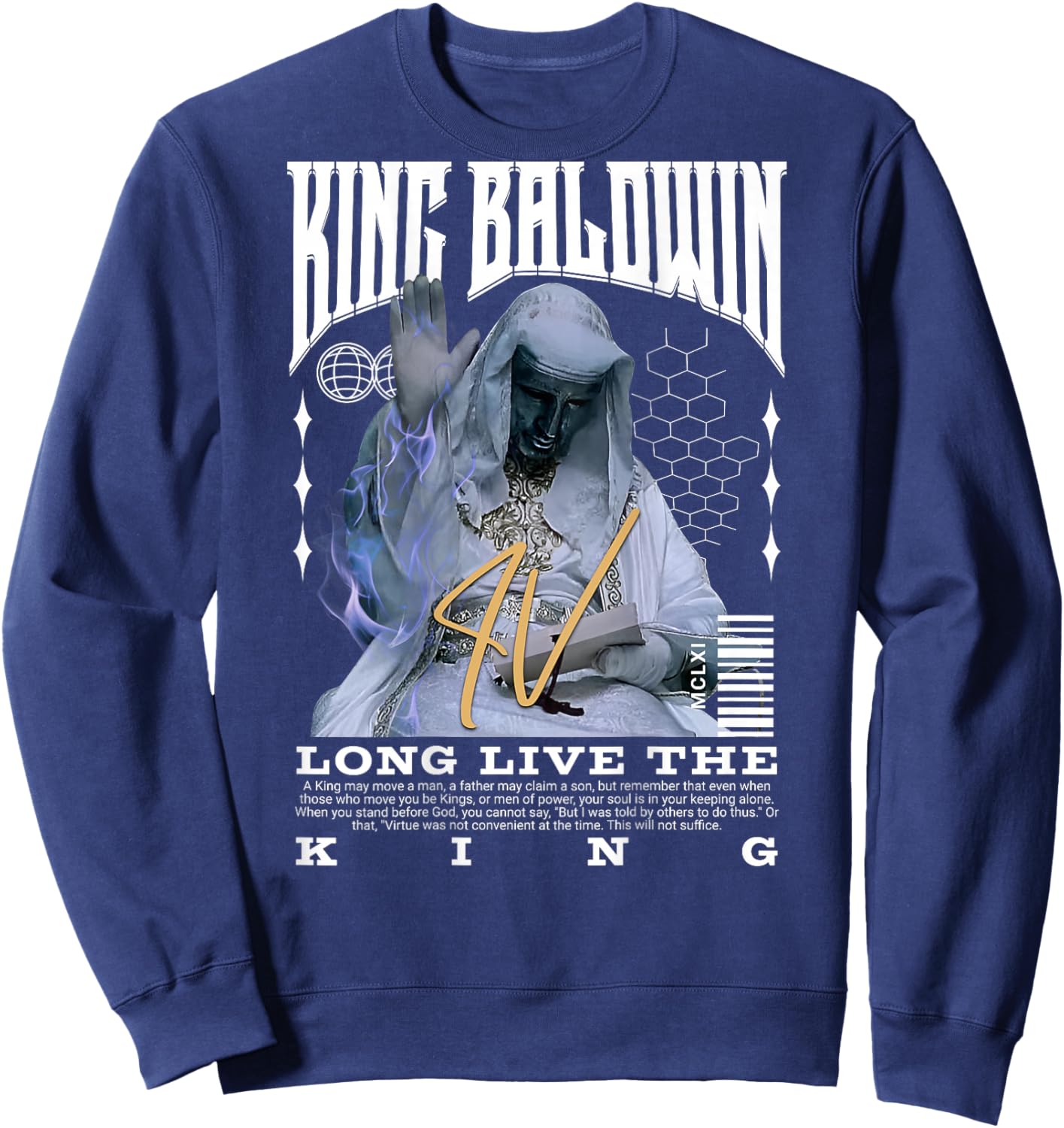 Backprint King Baldwin IV Sweatshirt - Sweatshirt | Navy