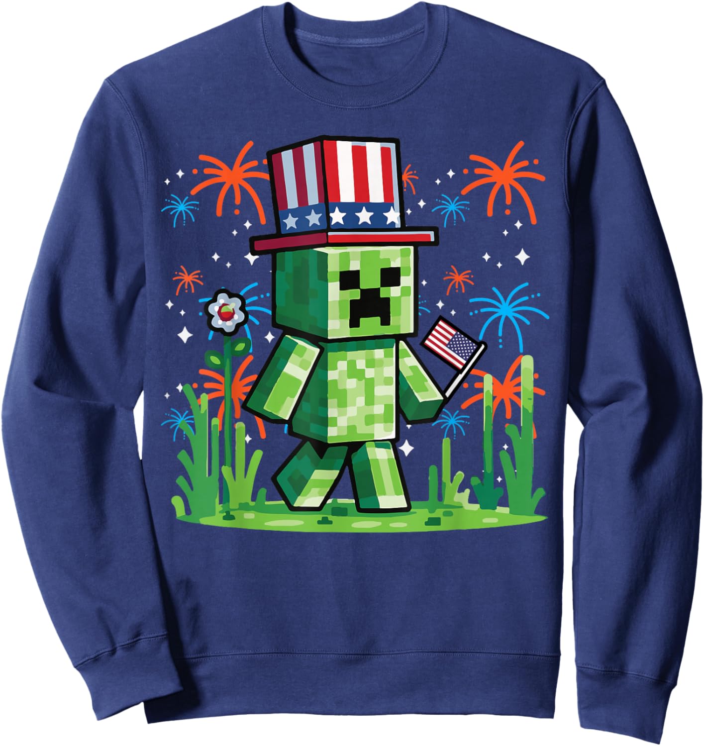 4th of July Gamer Pixel US Flag Gaming Patriotic Boys Kids Sweatshirt - Sweatshirt | Navy