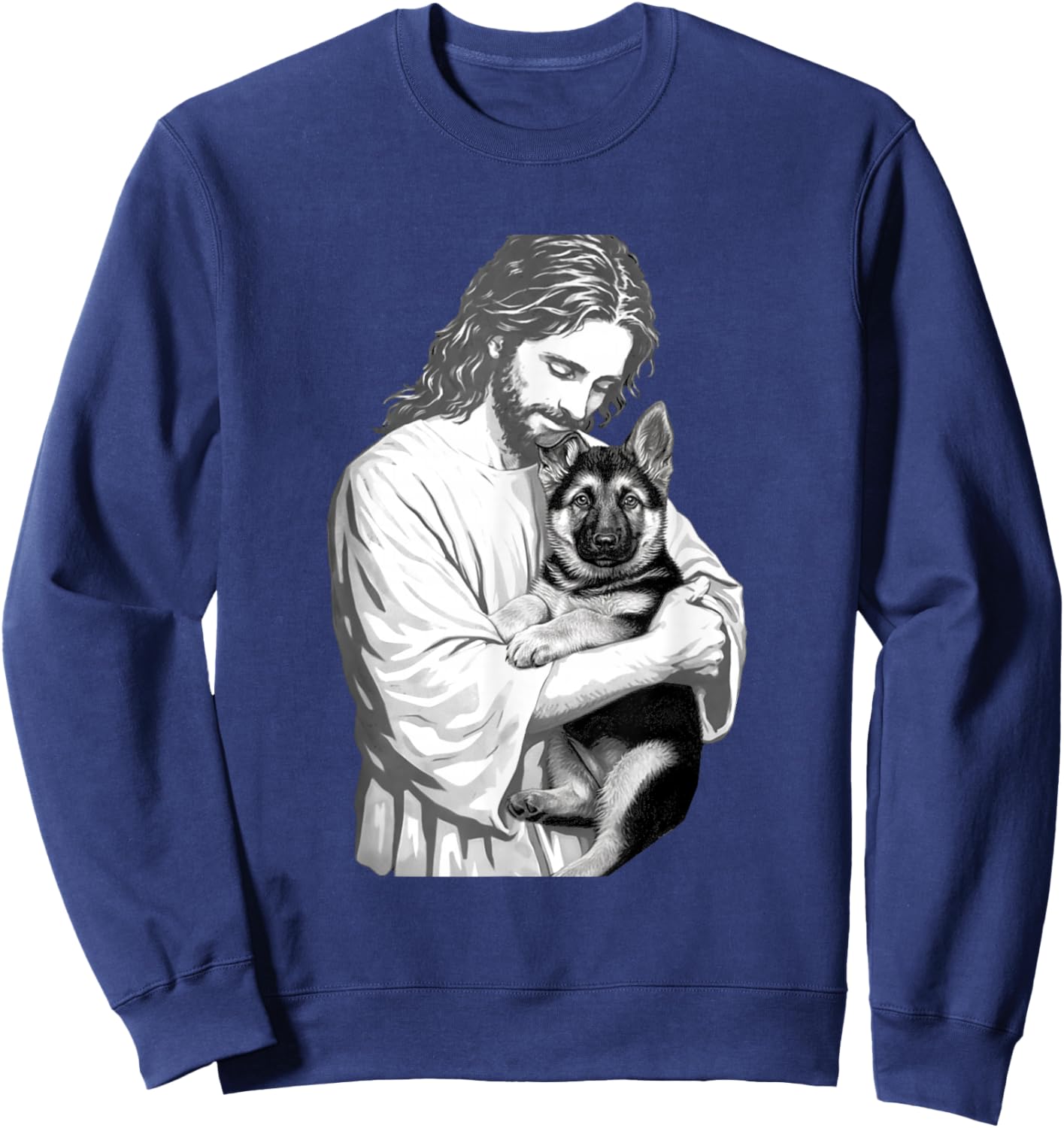 Funny Jesus German Shepherd Christian Dog Lover Graphic Sweatshirt - Sweatshirt | Navy