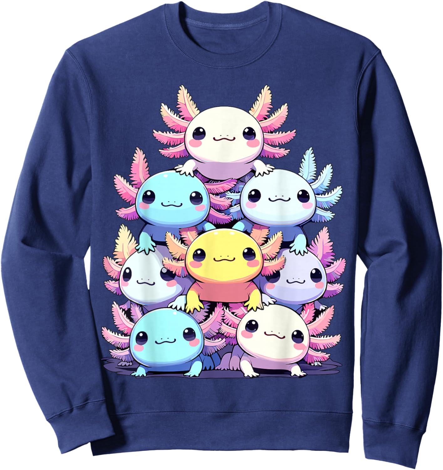 Axolotls Colorful Cute Kawaii Axolotl Sweatshirt - Sweatshirt | Navy