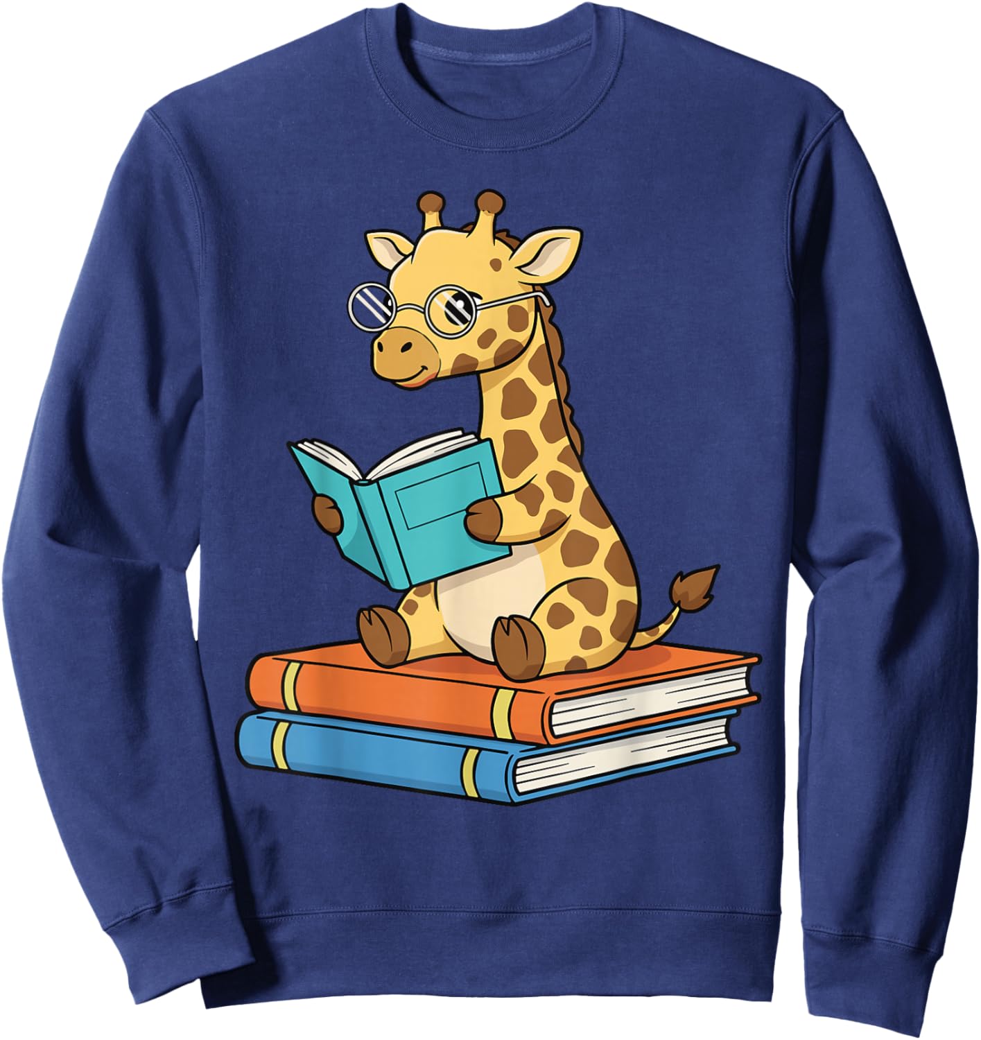 Reading Giraffe Funny Bookworm Safari Animal Sweatshirt - Sweatshirt | Navy