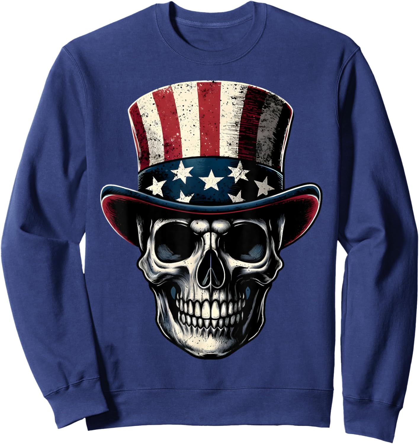 4th Of July Shirt American Flag Skull Skeleton Men Sweatshirt - Sweatshirt | Navy