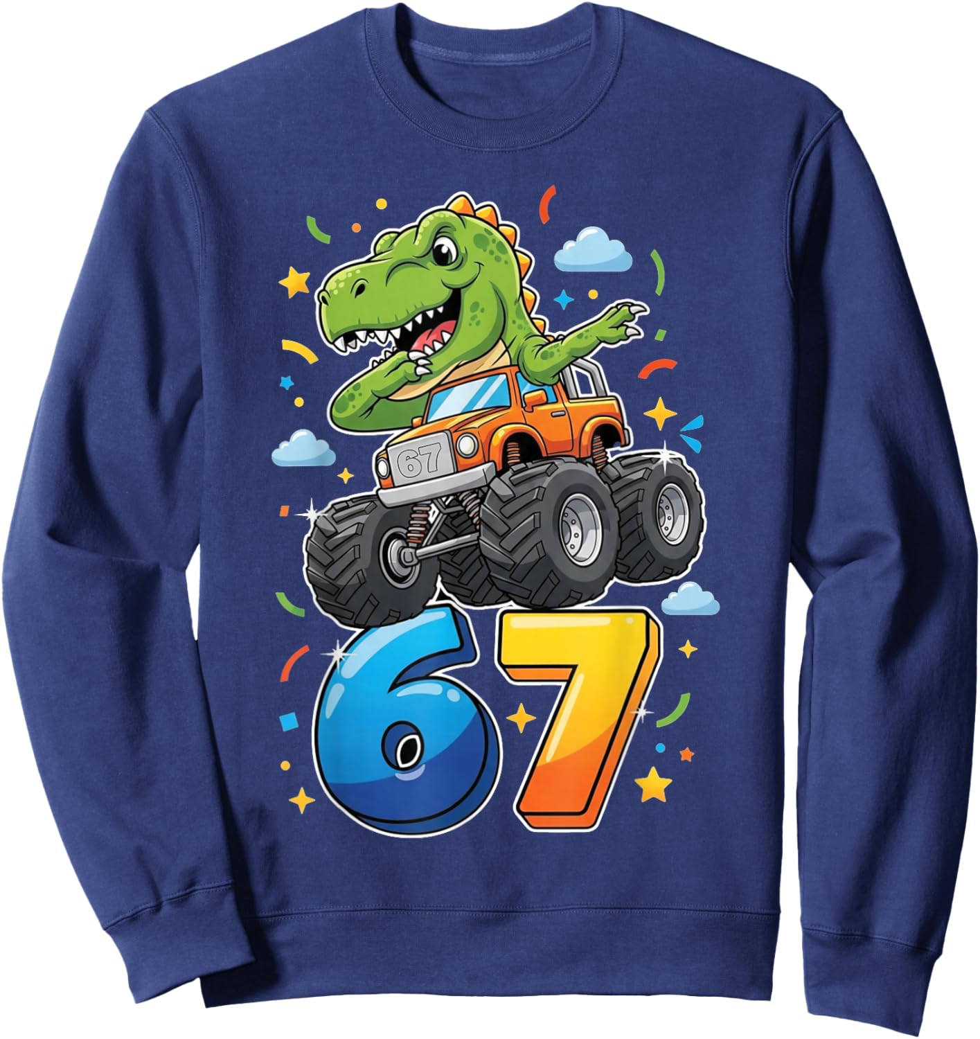 67 Meme T Rex Dinosaur Monster Truck Six Seven Boys Youth Sweatshirt - Sweatshirt | Navy