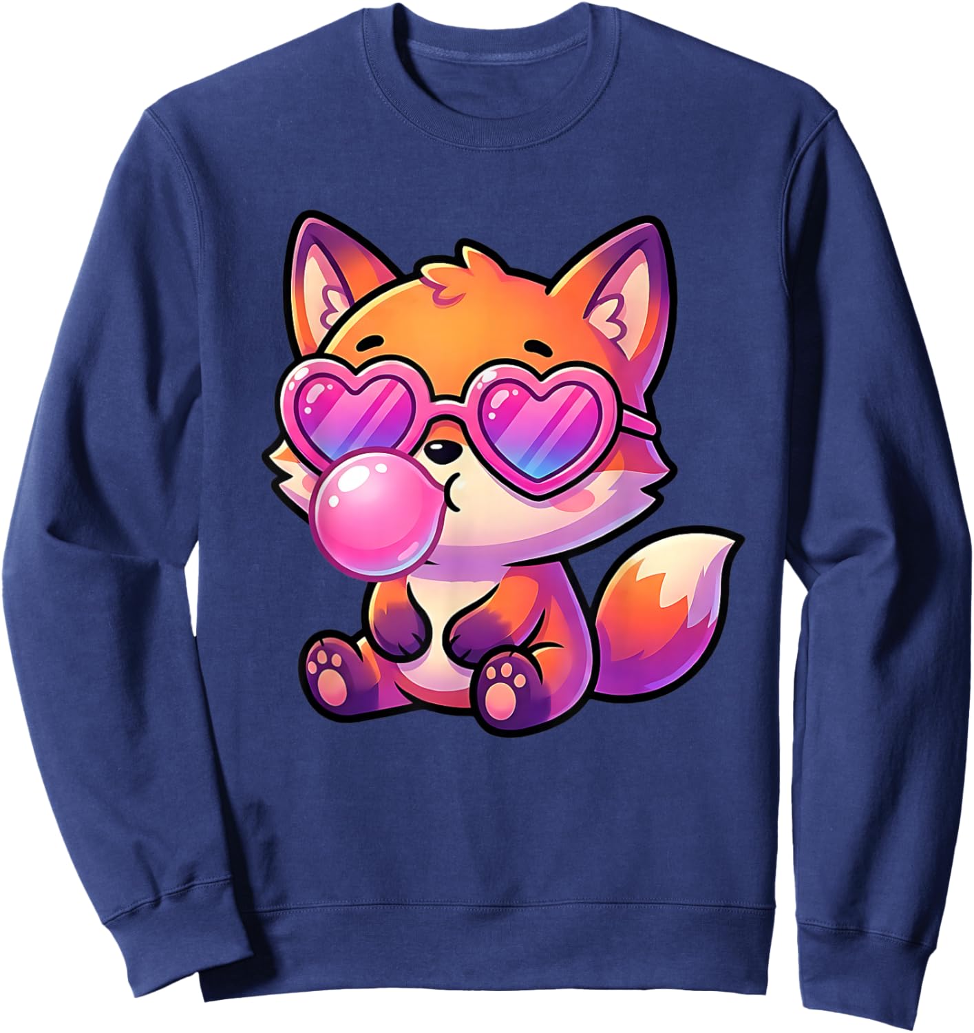 Funny Cute Fox Blowing Bubble Gum Animal Kids Sweatshirt - Sweatshirt | Navy