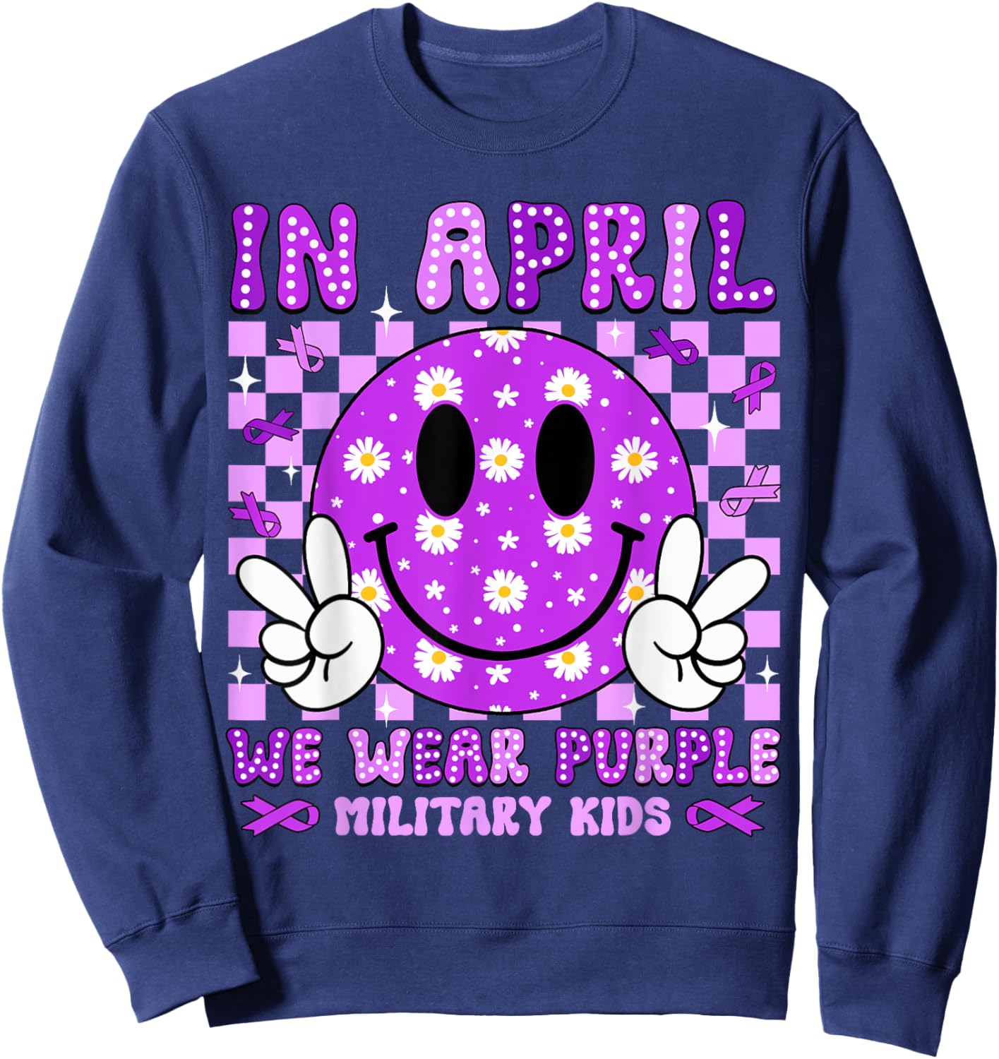 In April We Wear Purple For Military Kids Smile Face Women Sweatshirt - Sweatshirt | Navy
